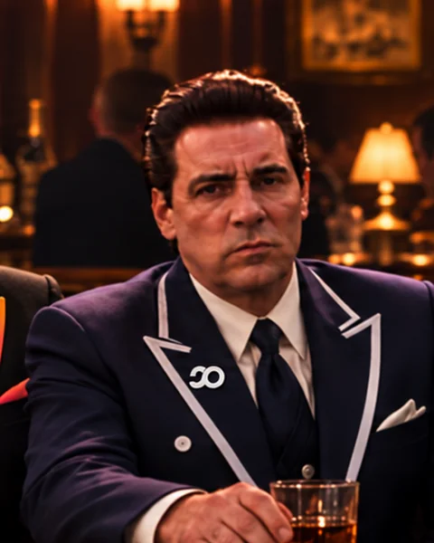 FOMO family member in a navy suit with pale trim