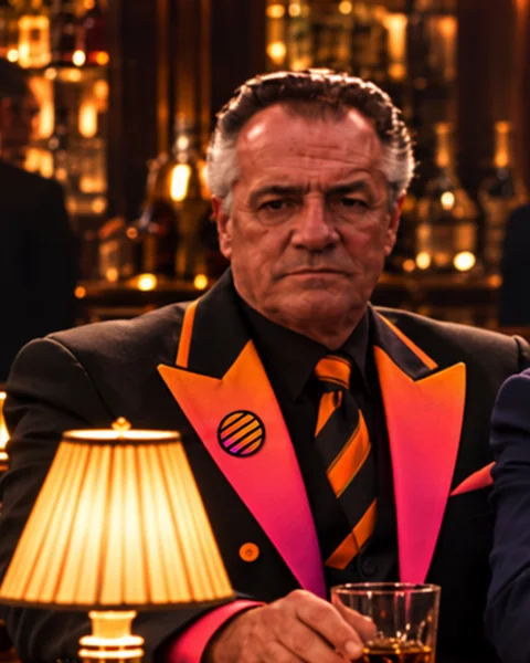 Meteora family member in an orange and pink suit