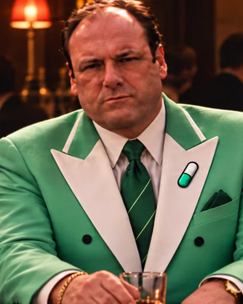 Pump.fun family member at the center of the table in a mint-green suit